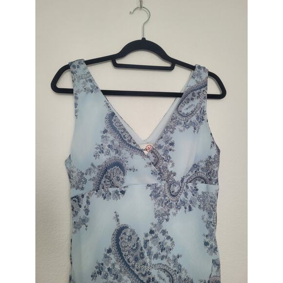 Vintage Y2k Studio Y Paisley Print Babydoll Midi Dress Size 11 Blue Boho Western - Picture 3 of 8